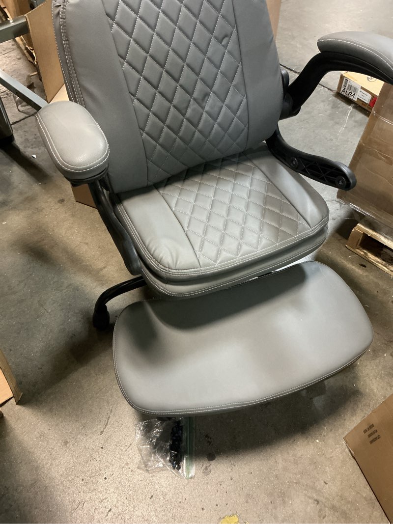 Condition photo showing As Is for Dhole High Back Ergonomic Office Chair - Adjustable Swivel Chair with Lumbar Support, Flip-Up Arms, Retractable Footrest & Brown Diamond PU Leather for Home Office Desk-Gray