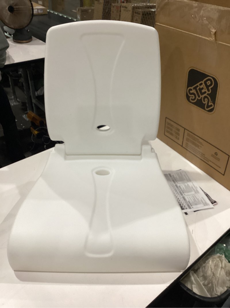 Condition photo showing New/Like New for step2 foldable adult flip seat, portable outdoor chair for poolside, tailgating, camping, picnic chair, provides back support when sitting on ground, white
