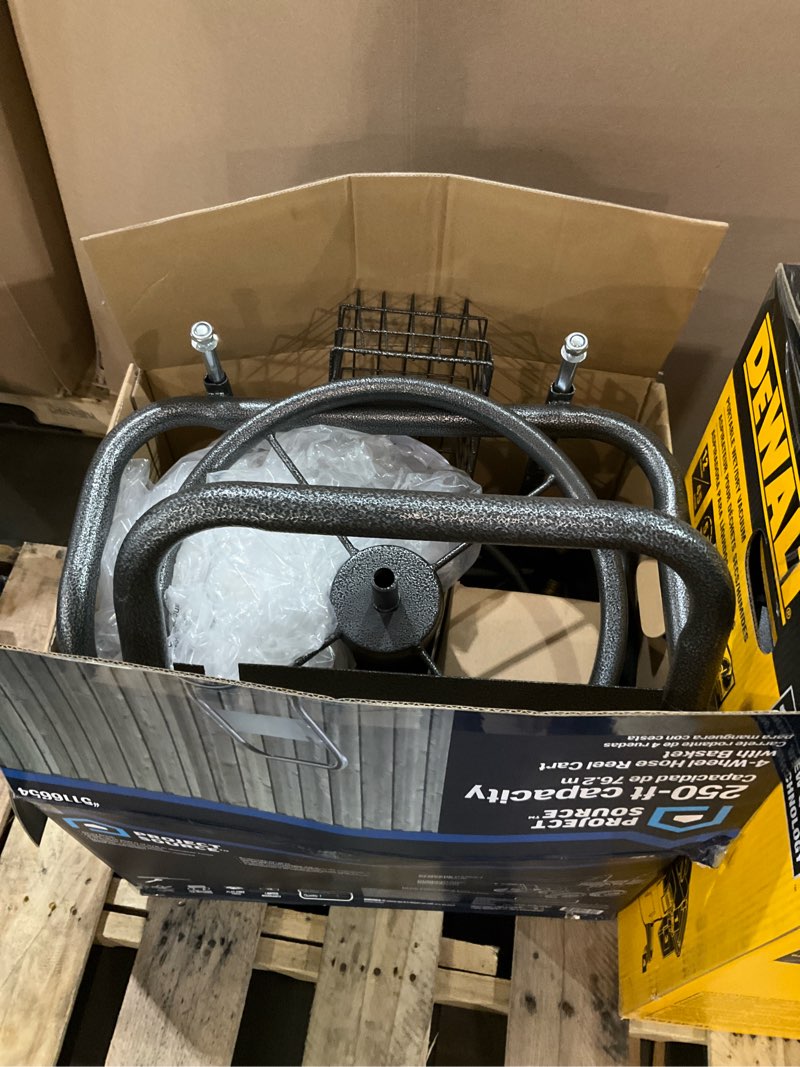 Condition photo showing As Is for style selections steel 250-ft cart hose reel
