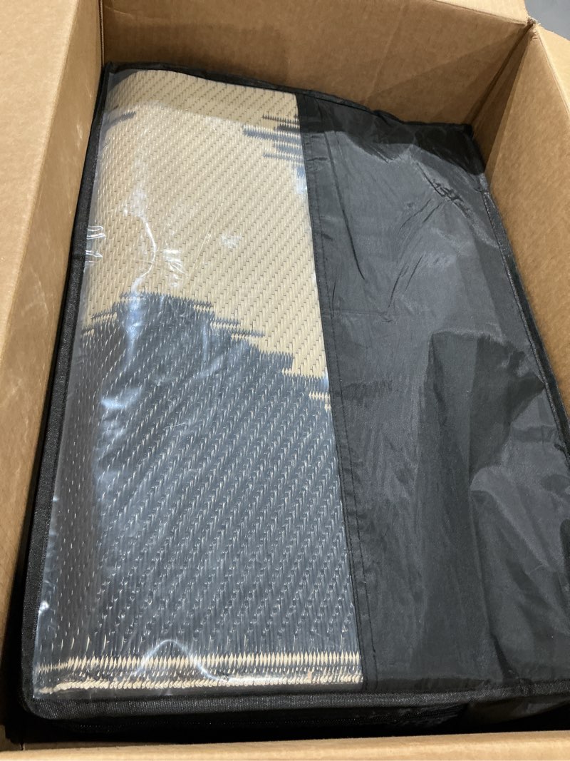Condition photo showing Good Condition for cooltop 9'x12’ outdoor rug for patios porches, waterproof plastic camping rugs, modern reversible mat, large area rugs for backyard, deck, rv, balcony, picnic, beach, black & beige black&beige 9' x 12' (rectangular)