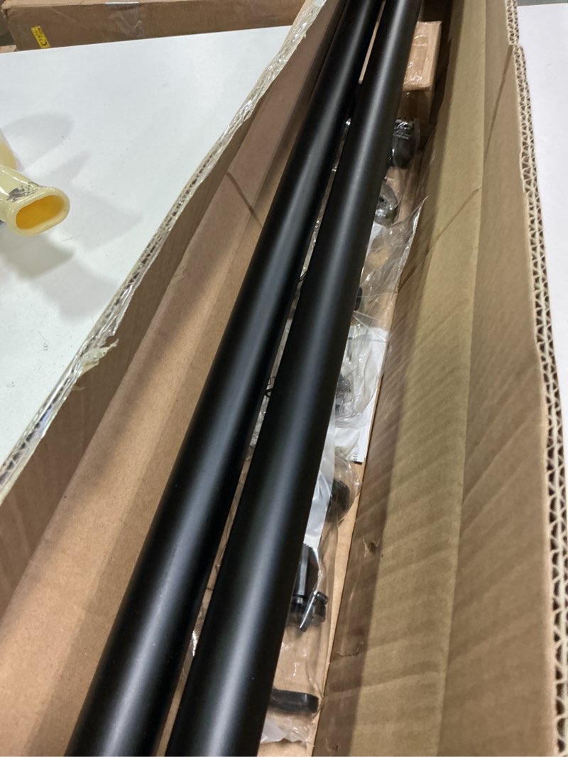 Condition photo showing New/Like New for Heavy Duty Curtain Rods,1 1/4" Large Diameter Premium Nonadjustable Curtain Rod,84in/7ft Custom Window Treatment Rods with Durable Aluminum Brackets and End Caps,Black Finish Black 84in/7ft
