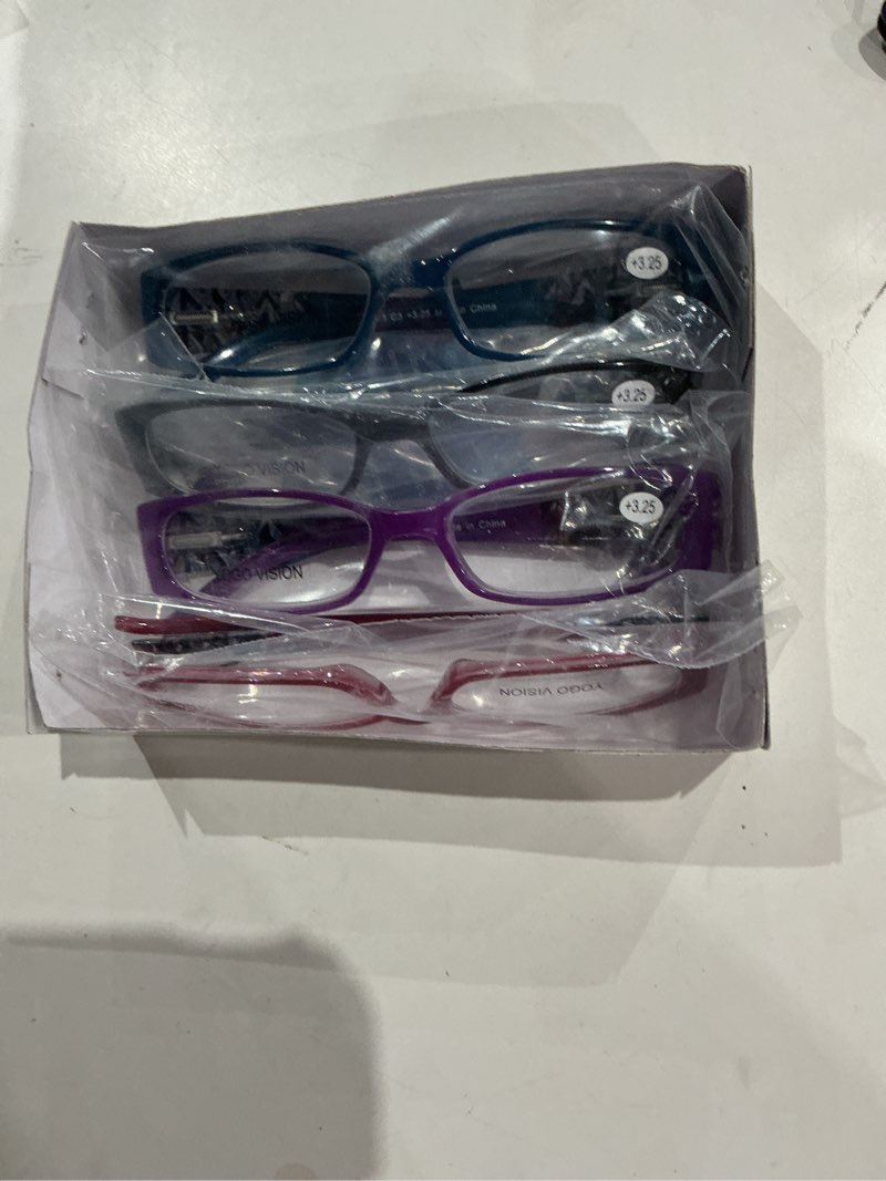 Condition photo showing Good Condition for success eyewear reading glasses spring hinge stylish designed readers womens glasses for reading 4 pk set of black, blue, red, purple 3.25 x