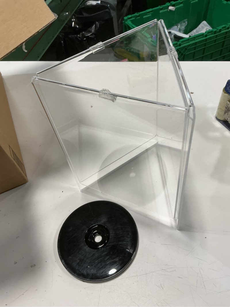 Condition photo showing As Is for ( similar incomplete) Rotating clear Acrylic Triangle Display Boxes Turntable Stand Wholesale