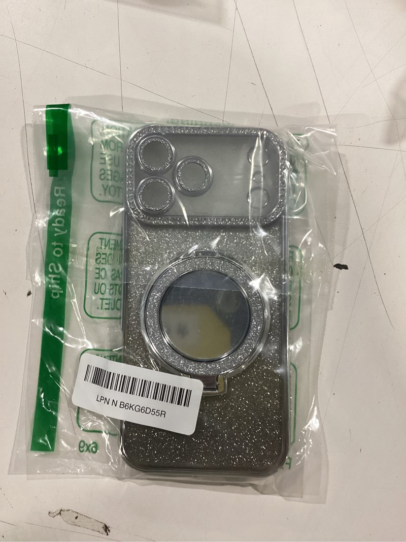 Condition photo showing Good Condition for Changjia Magnetic Kickstand Glitter Case for iPhone 17 Pro Max,[Compatible with Magsafe] Cute Bling Sparkly Rhinestone with Camera Protector Makeup Mirror Women Girls Case for iPhone 17 Pro Max,Silver