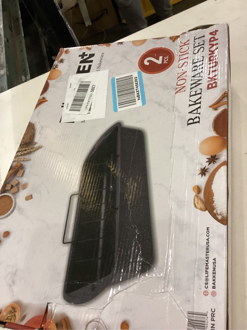 Condition photo showing New/Like New for Nonstick Turkey Roasting Pan with Rack-17 X 13 inch Large Heavy-Duty Carbon Steel Roasting Pan, Gray Marble