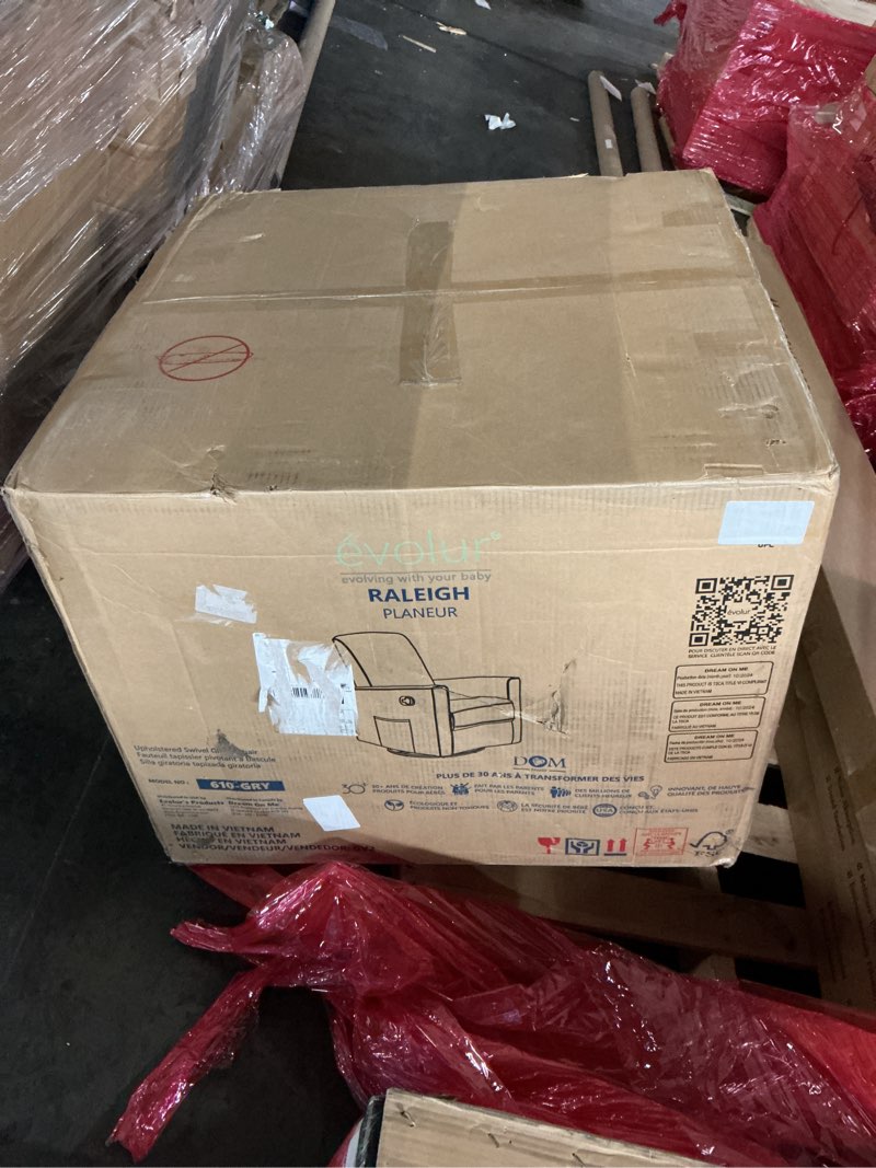 Condition photo showing New/Like New for Evolur Raleigh Upholstered Manual Glider Recliner– Rocking & 360° Swivel with Smooth Glide – Greenguard Gold & FSC Certified – Modern Nursery and Living Room Chair in Grey Misty Grey