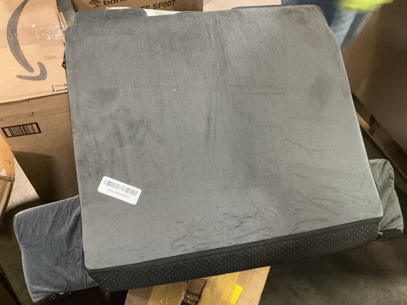 Condition photo showing As Is for reading pillow for sitting in bed adult, back pillow for bed sitting up, backrest pillow with arms, back support pillows for gaming lounging watching tv, medium 19" grey medium (5'3"-5'10") grey