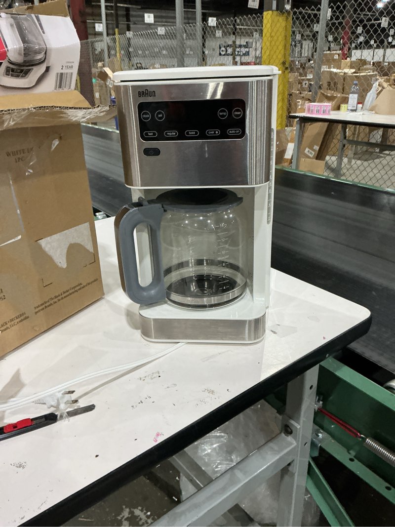 Condition photo showing As Is for Braun PureFlavor 14?Cup Programmable Coffee Maker – Fast Brew Speed, Touch Display, Bold & Brew?Over?Ice Modes, FlavorCarafe & Adjustable Warm Plate, White
