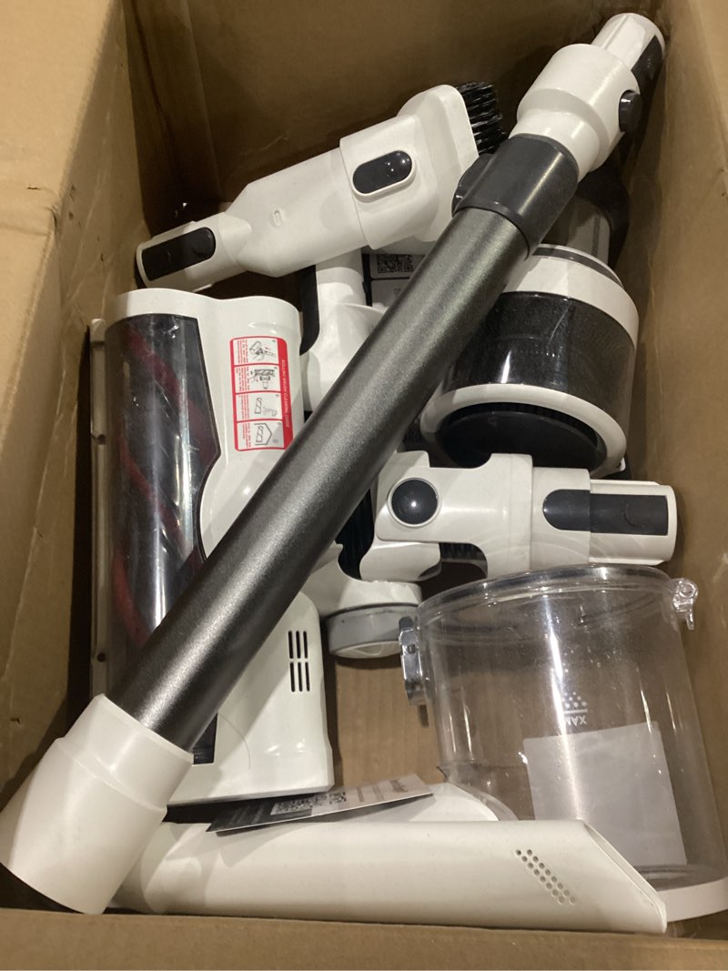 Condition photo showing As Is for comvtu cordless vacuums, 80,000prm powerful motor vacuum cleaner and 2200mah rechargeable battery up to 35 mins worktime, 2 adjustable modes, detachable parts, wireless stick vacuum (cloud white)