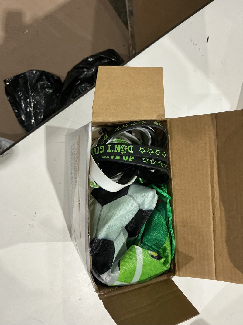 Condition photo showing Good Condition for talltalk 48 pcs soccer party favors gifts sets kids soccer team gift 16 sets green goodie bags stuffers drawstring backpack candy snack bag motivational wristband keychains birthday party supply decor