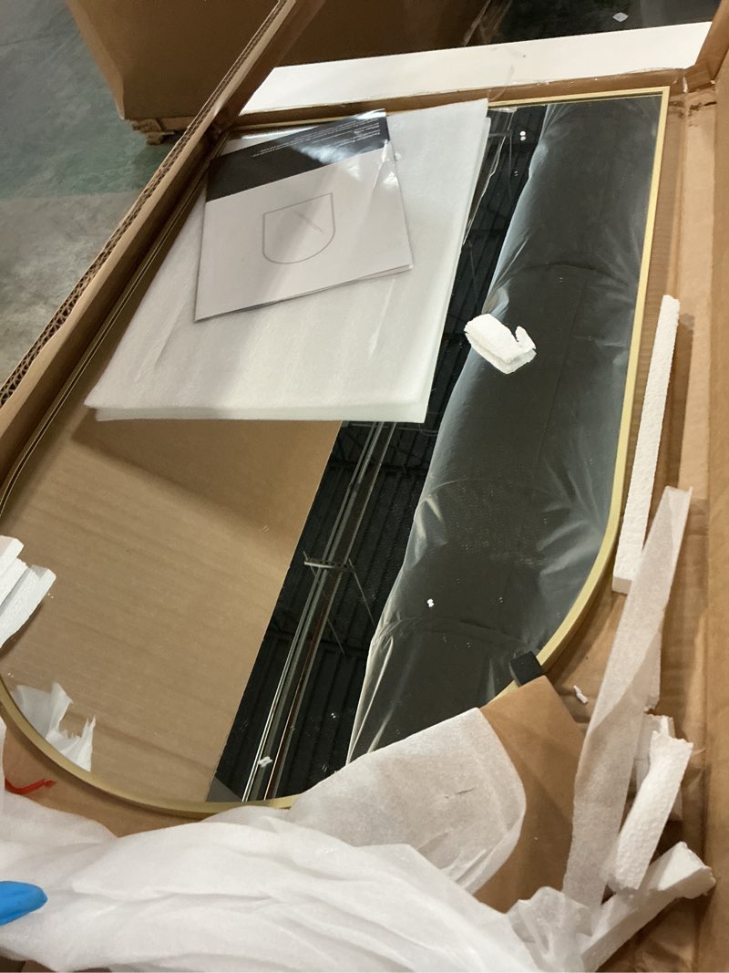 Condition photo showing Good Condition for bathroom mirror for wall, 30x20 inch arched mirror, matte gold metal framed bathroom vanity mirror for restroom farmhouse, anti-rust, tempered glass, hanging or leaning arched 30"l x 20"w matte gold