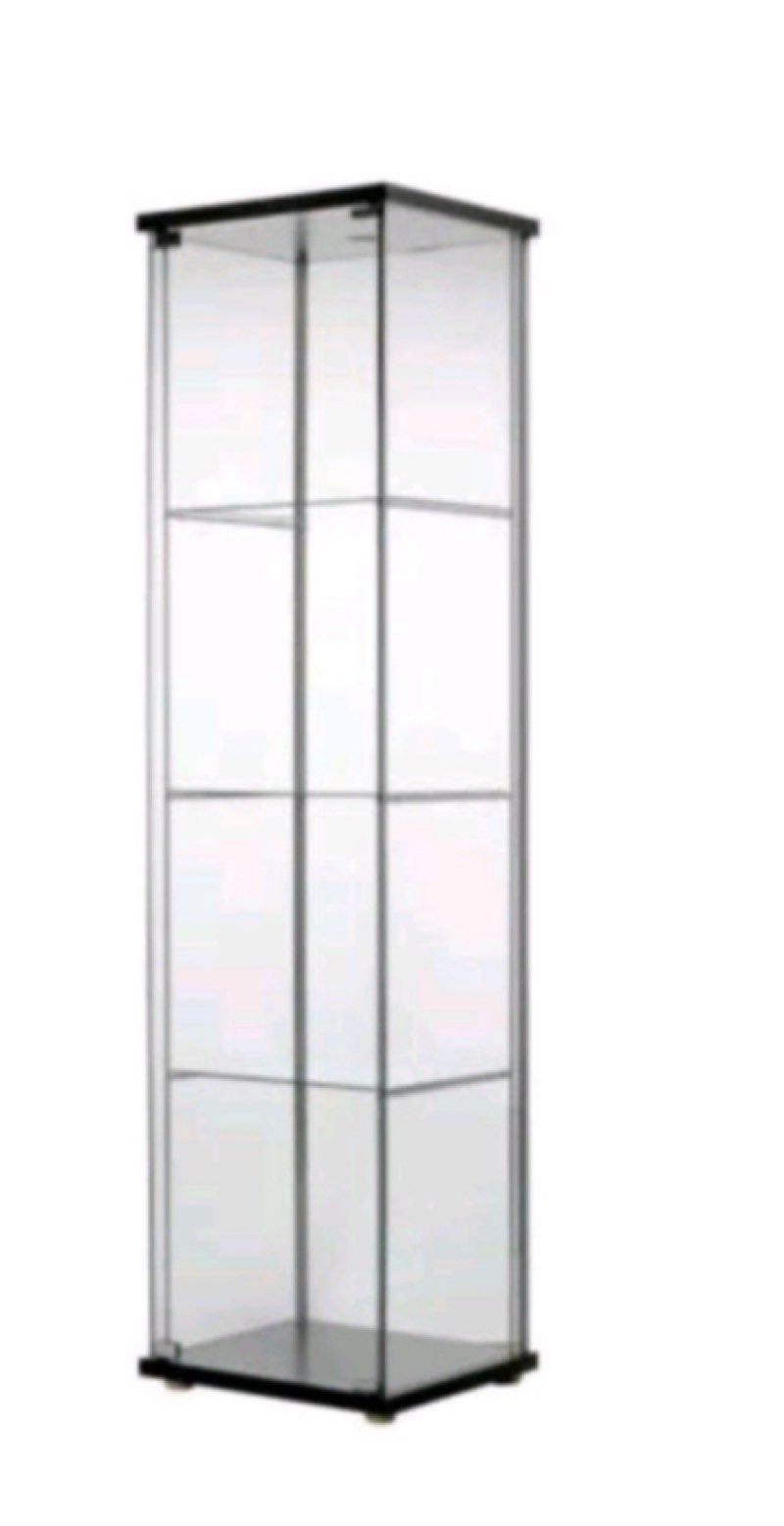 Ikea Detolf Glass Door Cabinet Black Brown & Grundtal light