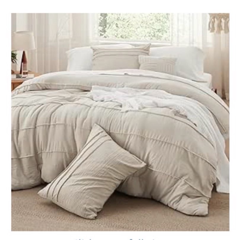 Bedsure Queen Comforter Set - 4 Pieces Pinch Pleat Bed Set, Beige Boho Bedding for All Season, 1 Soft Comforter, 2 Pillowcases, 1 Decorative Pillow