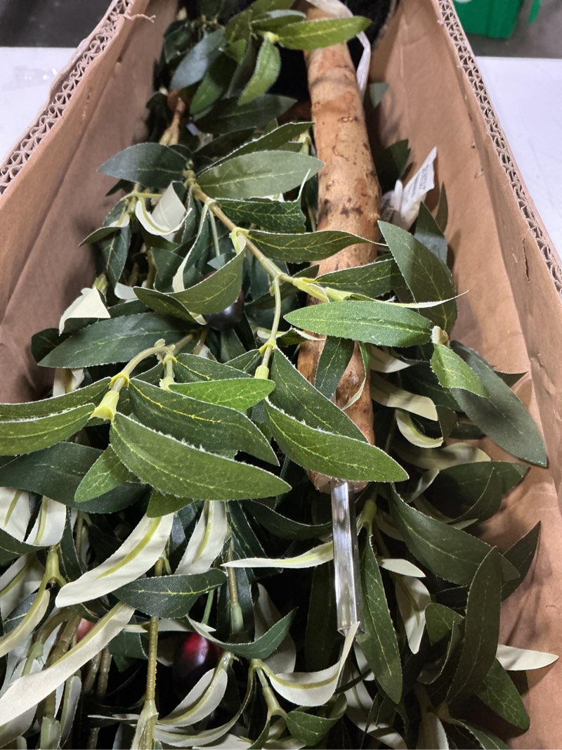 Condition photo showing As Is for bellacat faux olive tree 6ft?olive trees artificial indoor with natural wood trunk and realistic leaves and fruits. 6 feet(72in) fake olive tree for home house office décor. 1 6ft