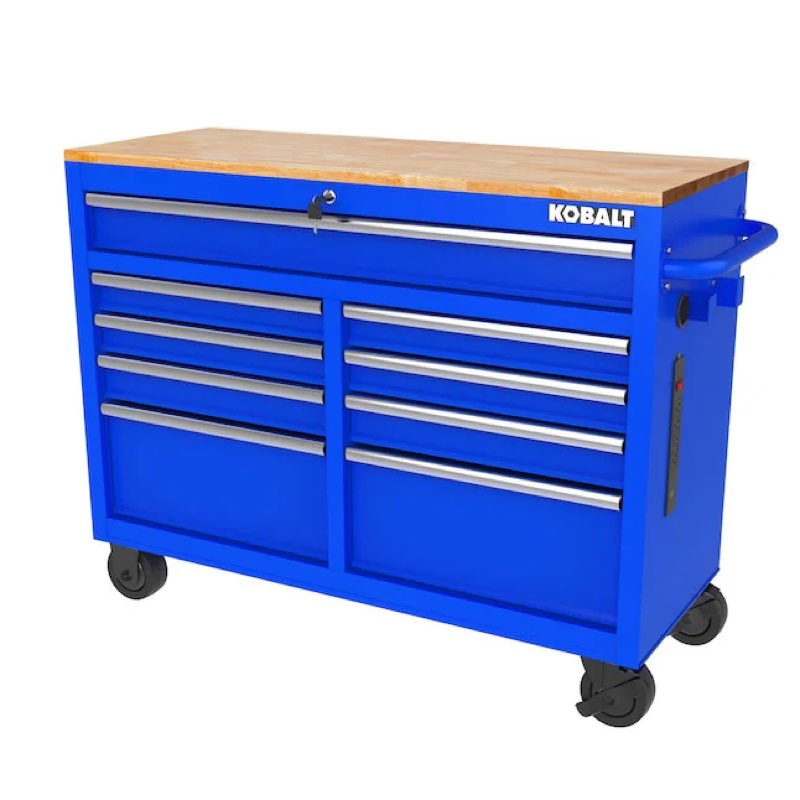 kobalt drawers rolling blue wood work bench