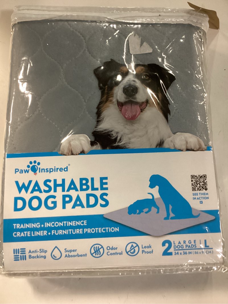 Condition photo showing New/Like New for paw inspired washable pee pads for dogs (2 pack), leakproof, non-slip reusable puppy pads for potty training, whelping, waterproof mat (34x36 inch, pack of 2) 34x36" (2 pack)