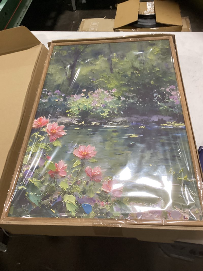 Condition photo showing New/Like New for Yeehomedec Monet Anthropologie Framed Canvas Wall Art Set, Impressionist Floral Garden Wall Decor, Vintage Flowers Pond Trees Artwork, Nature Landscape Art Paintings for Living Room Bedroom Bathroom 16"x24"x3 Monet Garden