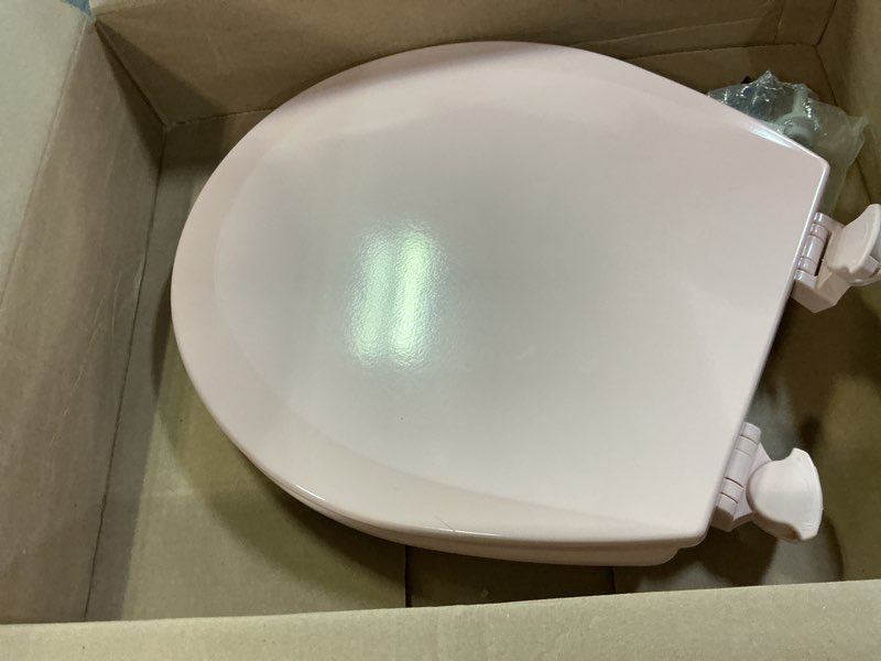 Condition photo showing As Is for Bemis 500EC 063 Toilet Seat with Easy Clean & Change Hinges, 1 Pack Round, Venetian Pink Seat Round