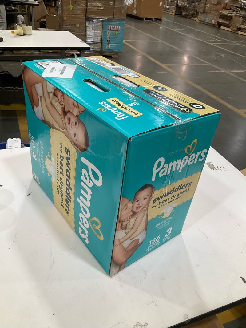 Condition photo showing New/Like New for pampers swaddlers diapers, size 3 (13-26 lbs), 136 count, absorbent, keeps baby dry and comfortable, skin safe disposable baby diaper (packaging may vary) size 3 136
