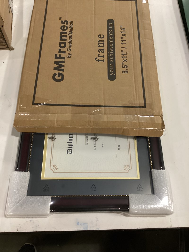 Condition photo showing New/Like New for GraduationMall 8.5x11 Diploma Frame with Black over Gold Mat or Display 11x14 Document without Mat, UV Protection Acrylic, Mahogany with Gold Beads Mahogany With Gold Beading 11x14 or 8.5x11 With Mat
