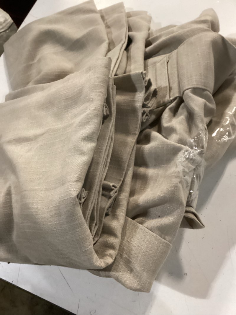 Condition photo showing Good Condition for Dark Flax Pinch Pleated Viral Drapes 100 Inches Long 2 Panels Set for Living Room Dining Sliding Glass Door Luxury Pleat Linen Light Filtering Bedroom Curtain Ceiling Track System Taupe Burlywood Burlywood Birch 50"W x 100"L (Pack of 2)
