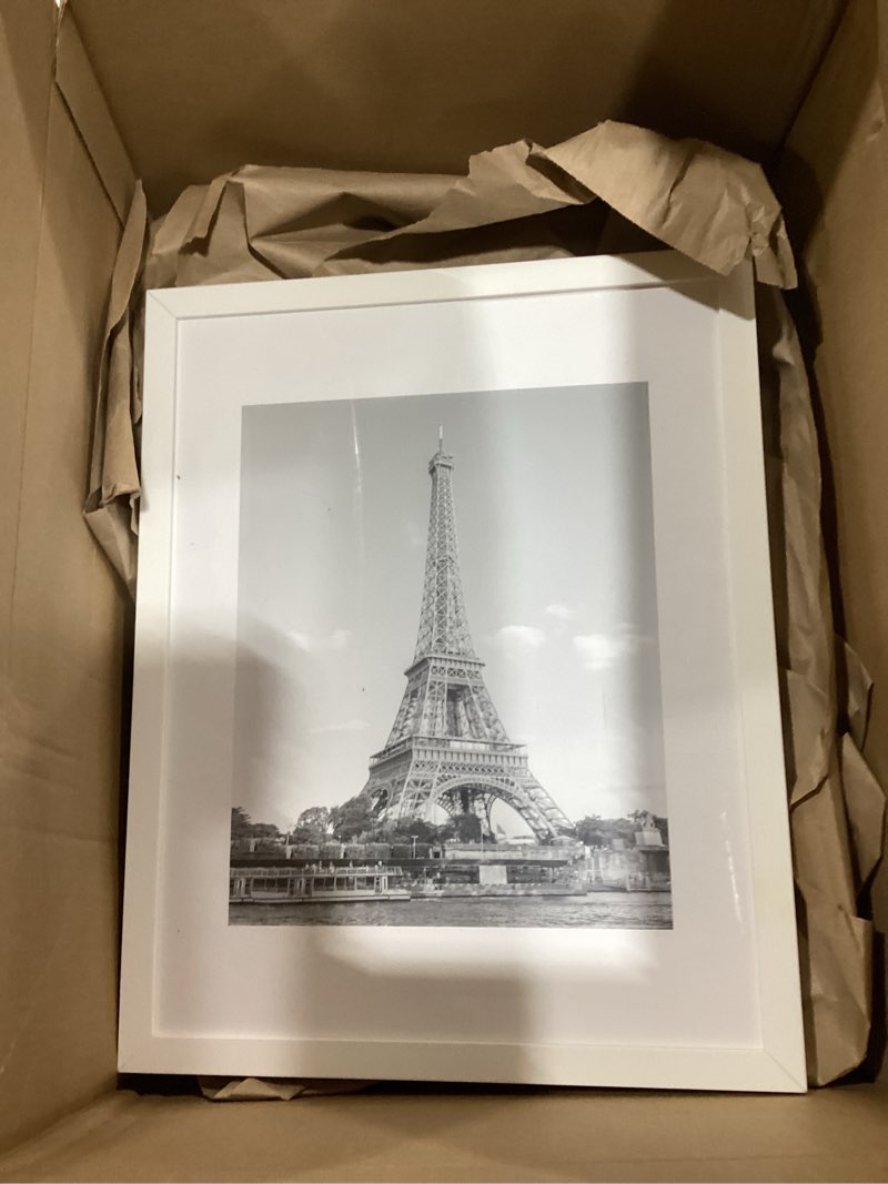 Condition photo showing As Is for White Picture Frame, 12x18 Picture Frame for Photo Poster Canvas Certificate Document Display Horizontally or Vertically High Transparent Wall Gallery(Size 12 x 18 inches) White 12x18