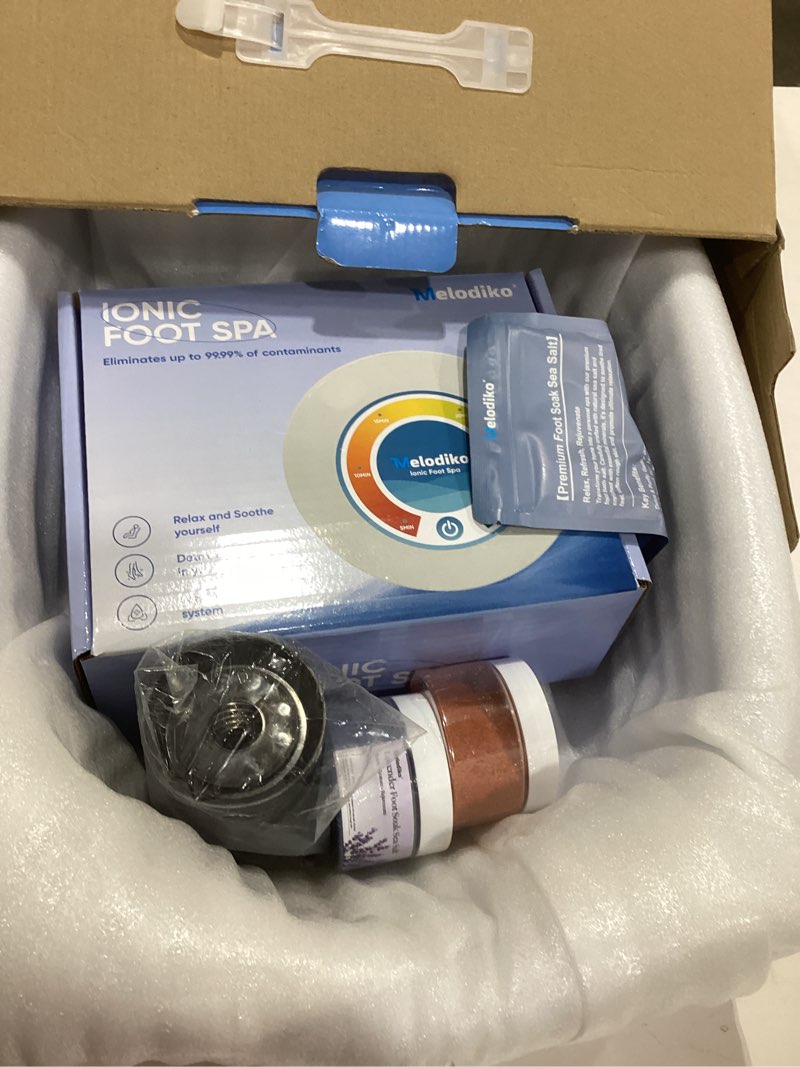 Condition photo showing New/Like New for Ionic Foot Bath Detox Machine, Premium Ion Foot Spa for Home Use, Includes 3 Sea Salts (Original/Rose/Lavender), Basin, 2 Ion Arrays & Accessories, Perfect for Parents/Seniors/Partner/Self 18.3in-NonFoldable White