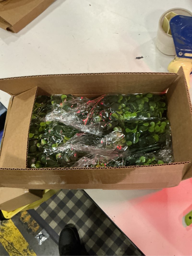 Condition photo showing New/Like New for coloplay 20 bundles artificial greenery boxwood plants, fake plant for garden porch, window box, home wedding, farmhouse, and indoor outdoor decoration boxwood plants 20 pcs