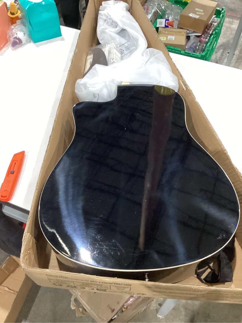 Condition photo showing As Is for Moukey 41" Acoustic Guitar for Beginners Adult Teen Full Size Guitarra Acustica with Chord Poster, Gig Bag, Tuner,Steel Strings, Capo, Strap - Black