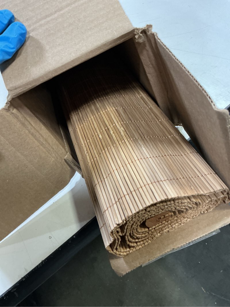 Condition photo showing As Is for LazBlinds Cordless Bamboo Blinds, Roll Up Shades for Windows, Light Filtering Hanging Window Blinds, Bamboo Shades for Patio Indoor/Outdoor Porch, 23'' W x 72'' H, Carbonized Carbonized 23'' W x 72'' H