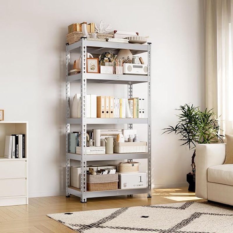 Yaheetech Storage Shelves 5 Tier Garage Shelving Heavy Duty Garage Shelves Adjustable Metal Shelving Unit Utility Rack Industrial Shelving for Warehouse Pantry Closet, 27.5" W x 12" D x 60" H, Silver