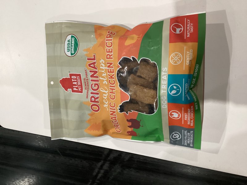 Condition photo showing New/Like New for PLATO Original Real Strips Organic Chicken 18oz, Natural Chicken 18 Ounce