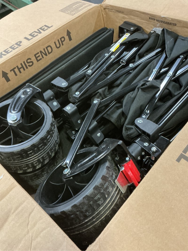 Condition photo showing As Is for 46" l collapsible foldable extended wagon, 500lb weight capacity with 280l heavy duty folding cart,utility wagon with all-terrain beach wheel & drink holders,black carbon black