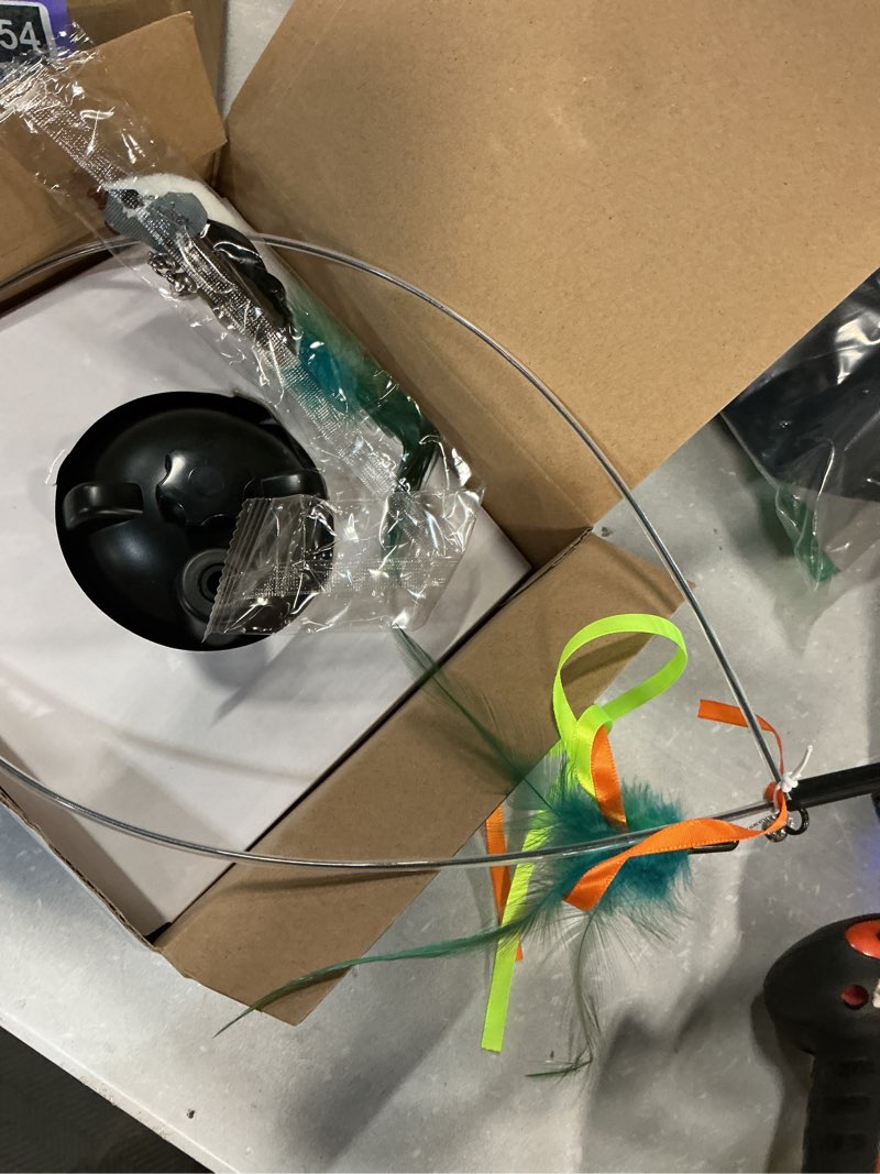 Condition photo showing Good Condition for interactive cat toys for indoor cats: upgraded 360° automatic spin flying bird feather wand with silicone protected rod safe play, strong 8cm suction cup, usb-rechargeable for bored kittens and adult black