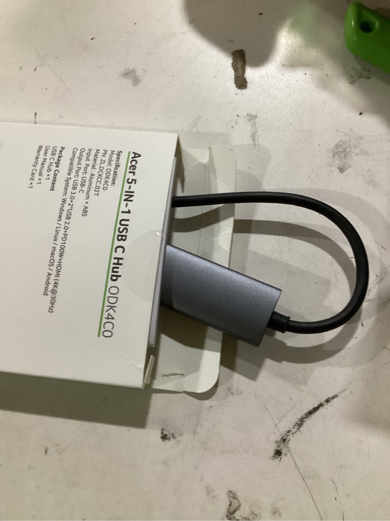 Condition photo showing As Is for acer 5 in 1 usb c hub with 4k hdmi, 100w power delivery, 3 usb a data ports, usb c to hdmi multiport adapter for laptop, pc, tablet, macbook air, ipad air, imac, iphone 15/16 pro/pro max 15cm