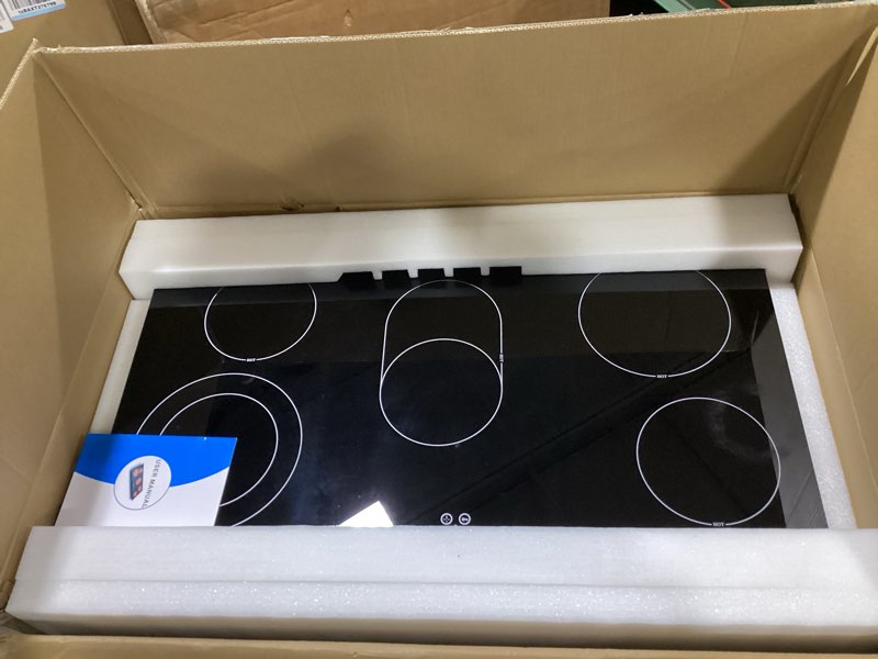 Condition photo showing As Is for vbgk electric cooktop 36 inch,240v 8600w 36 inch induction cooktop,built-in and countertop electric stove top,knob control 9 heating level timer & kid safety lock