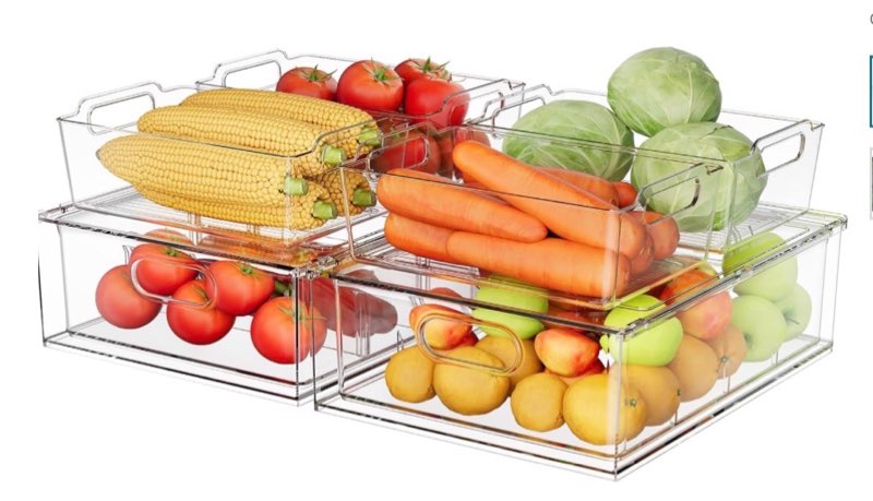 greenby refrigerator organizer bins with pull-out drawer 6 pack stackable clear fridge drawer organi