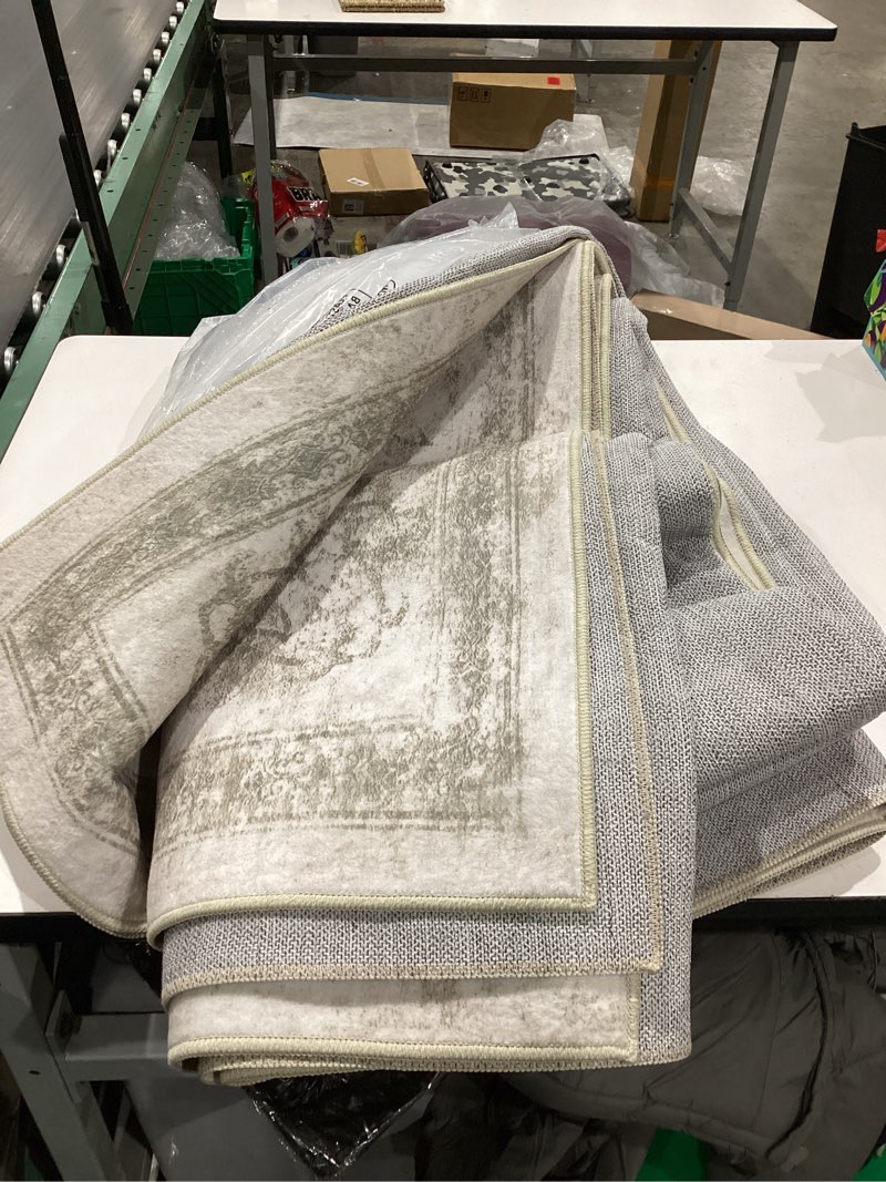 Condition photo showing Good Condition for purecozy sage green area rug 9x12 living room washable carpet vintage distressed non slip bedroom carpet neutral low pile retro floral farmhouse large rug home office dining room playroom