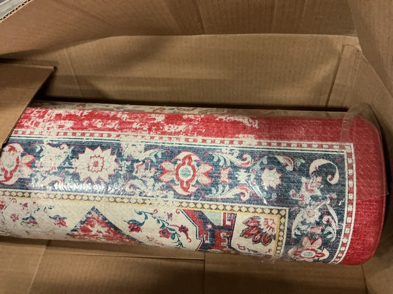 Condition photo showing New/Like New for color&geometry kitchen floor mats anti fatigue, cushioned boho rugs,waterproof non slip kitchen runner for sink, standing mats for office,24"x87",red 87"l x 24"w x 0.4"th boho-red