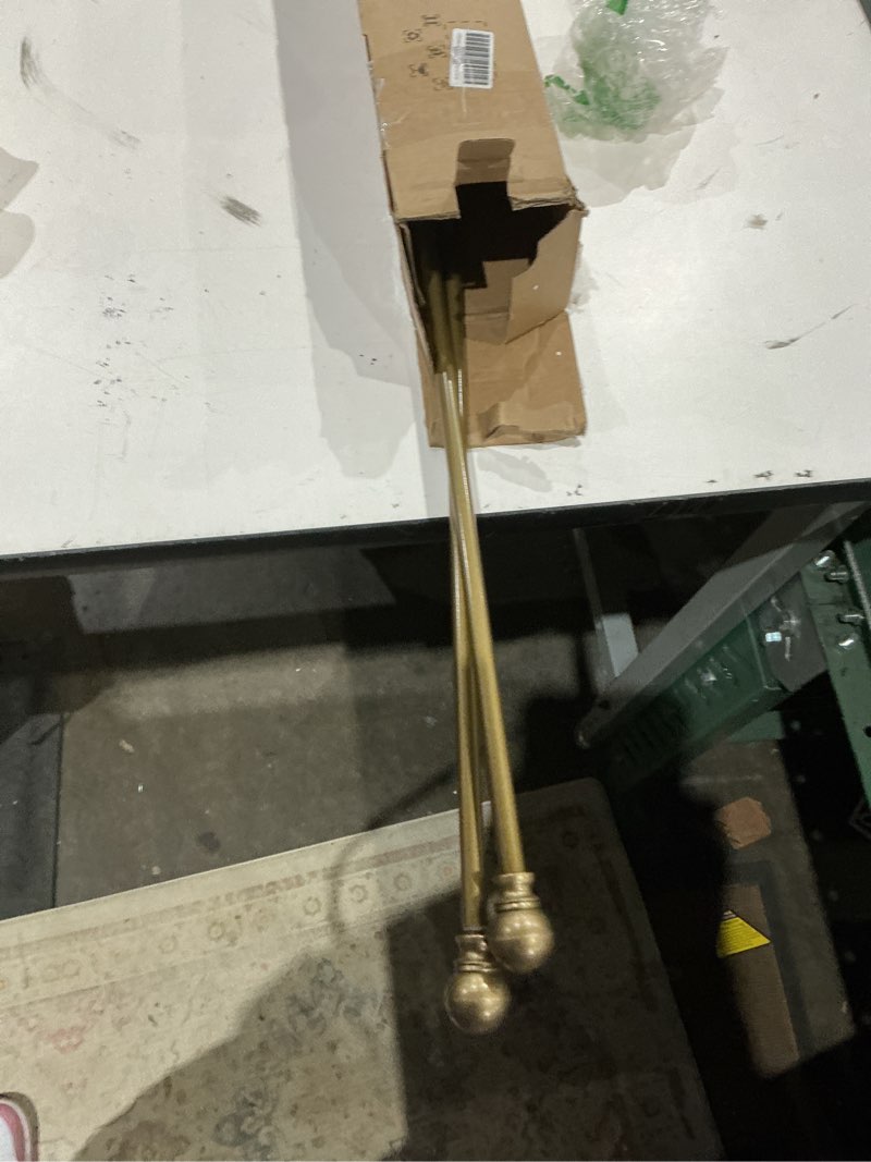 Condition photo showing As Is for 1 inch gold double curtain rods 36 to 72 inches (3 to 6 ft), usfook drapery rods for windows, telescoping dual curtain rod with luxury translucent finials 36-72" luxury gold