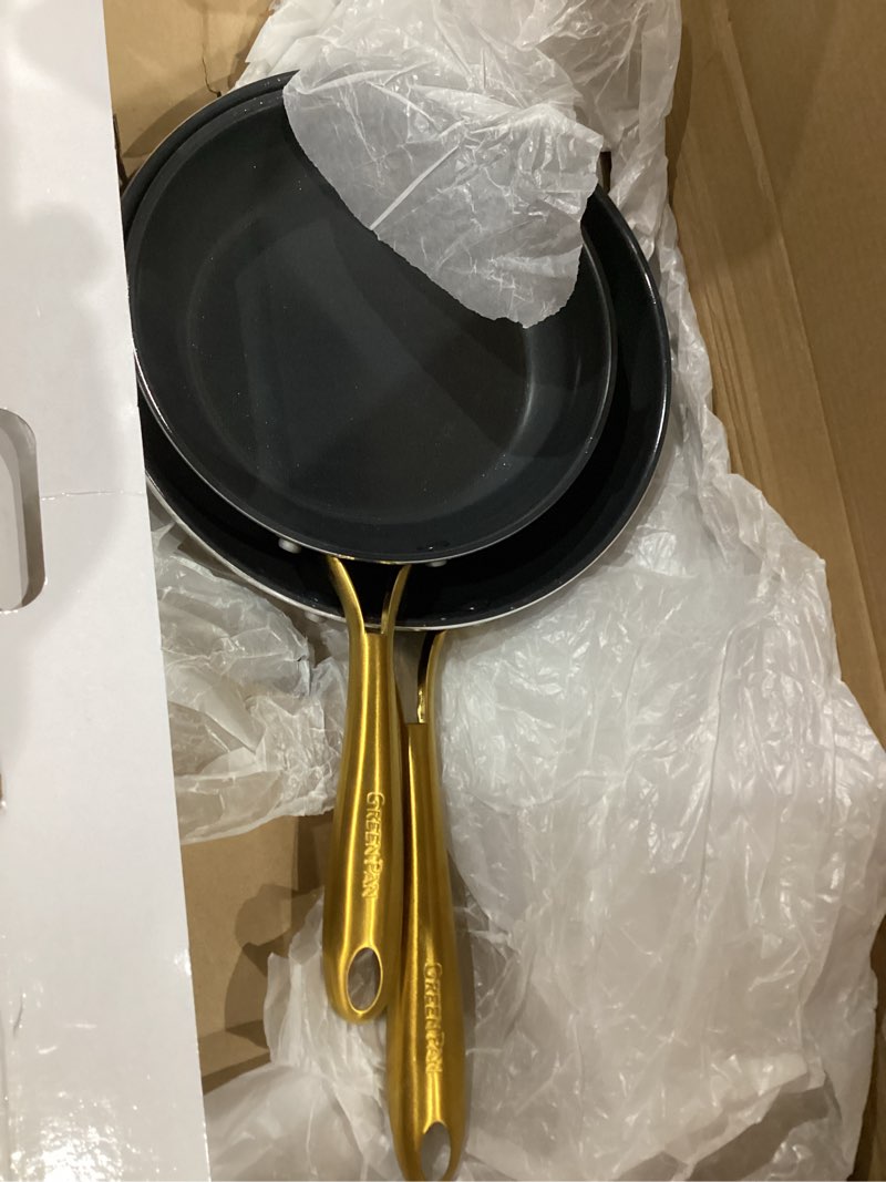 Condition photo showing As Is for all-clad e7859064 ha1 hard anodized nonstick fry pan cookware set, 10 inch and 12 inch fry pan, 2 piece, black 10" + 12" fry pan set