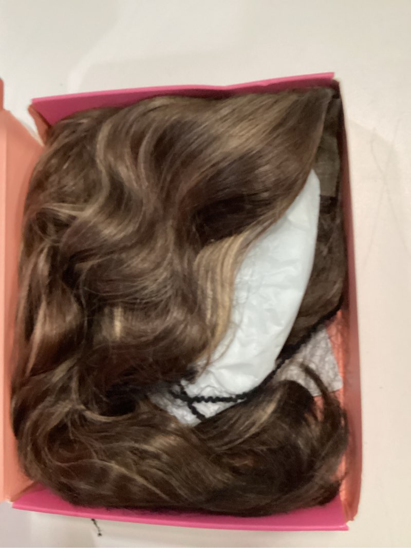 Condition photo showing As Is for short wavy hair topper 11 inch, human hair feel hair topper for women, lightweight breathable top piece with side bangs, natural looking volumizing hairpiece for thinning hair, daily wear hair topper
