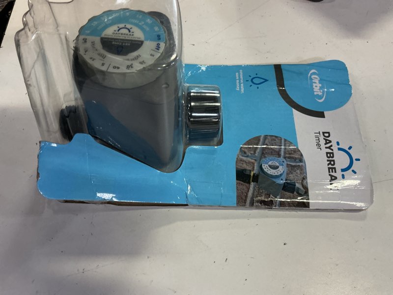 Condition photo showing As Is for orbit daybreak programmable hose watering timer, gray