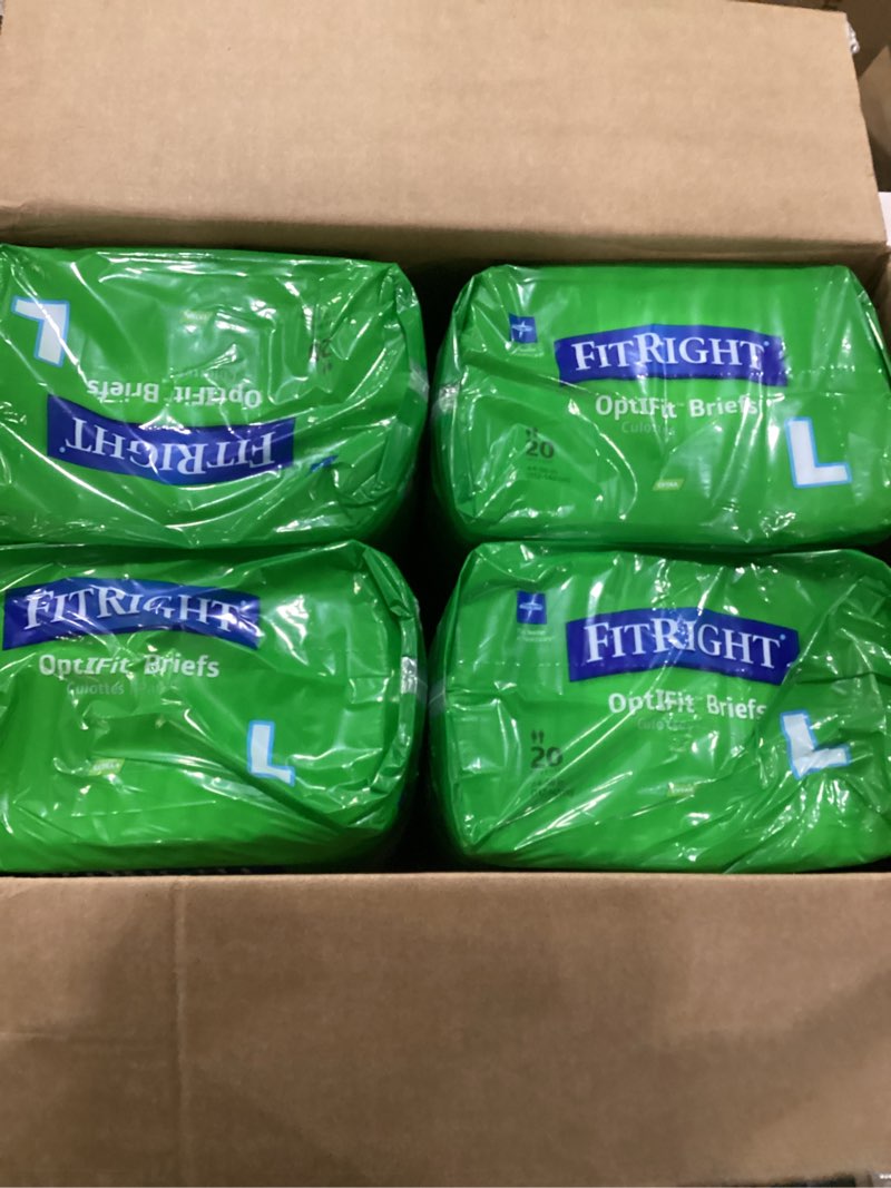 Condition photo showing New/Like New for fitright stretch ultra adult briefs, incontinence diapers with tabs, heavy absorbency, large/xl/2xl, 51 to 70", 20 count (pack of 4) 20 count (pack of 4) xl / xxl