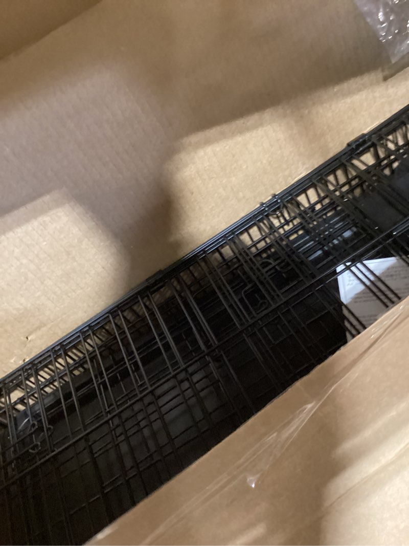 Condition photo showing As Is for amazon basics - durable, foldable metal wire dog crate with tray, single door, 30 x 19 x 21 in, black 30.0"l x 19.0"w x 21.0"h single door w/ divider