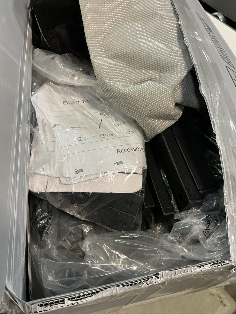 Condition photo showing As Is for Tyndall 5 Inch Box Spring Full Size Bed Base, Low Profile Heavy Duty Metal Mattress Foundation with Fabric Bed Cover, Non-Slip, No Noise, Easy Assembly, Black