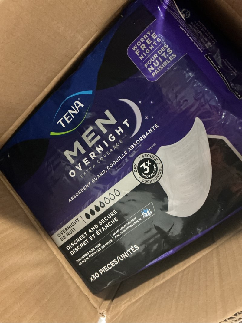 Condition photo showing Good Condition for tena men overnight incontinence guard, bladder control, discrete, overnight absorbency, 120 count