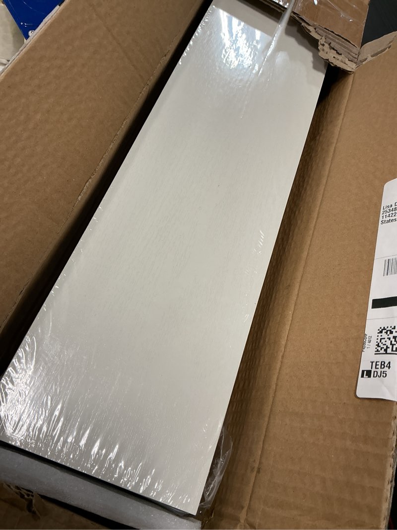 Condition photo showing Good Condition for upsimples Floating Shelves for Wall, 35.5 Inch Shelves for Decor Storage Set of 6, Wall Mounted Wood Shelf for Bedroom, Living Room, Bathroom, Kitchen, Long Picture Ledge Shelves, White White 35.5in