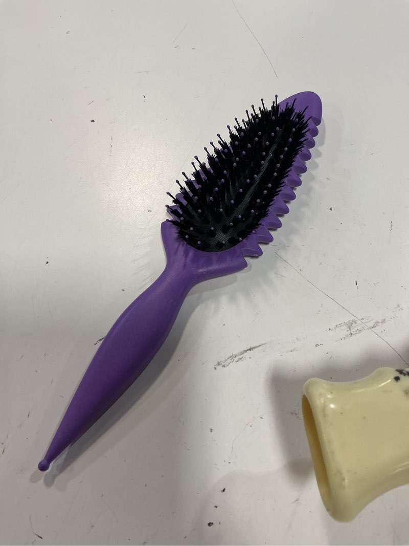 Condition photo showing As Is for candy brush curl defining hair brush for effortlessly detangling shaping and styling curls, curl brushes with edgelift for all wet or dry hair types for women and girl, reduce pulling and frizzing