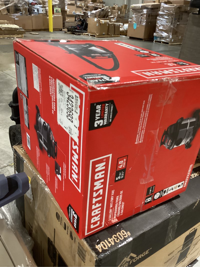 Condition photo showing Good Condition for craftsman 5-gallon 4-hp corded wet/dry shop vacuum with accessories included